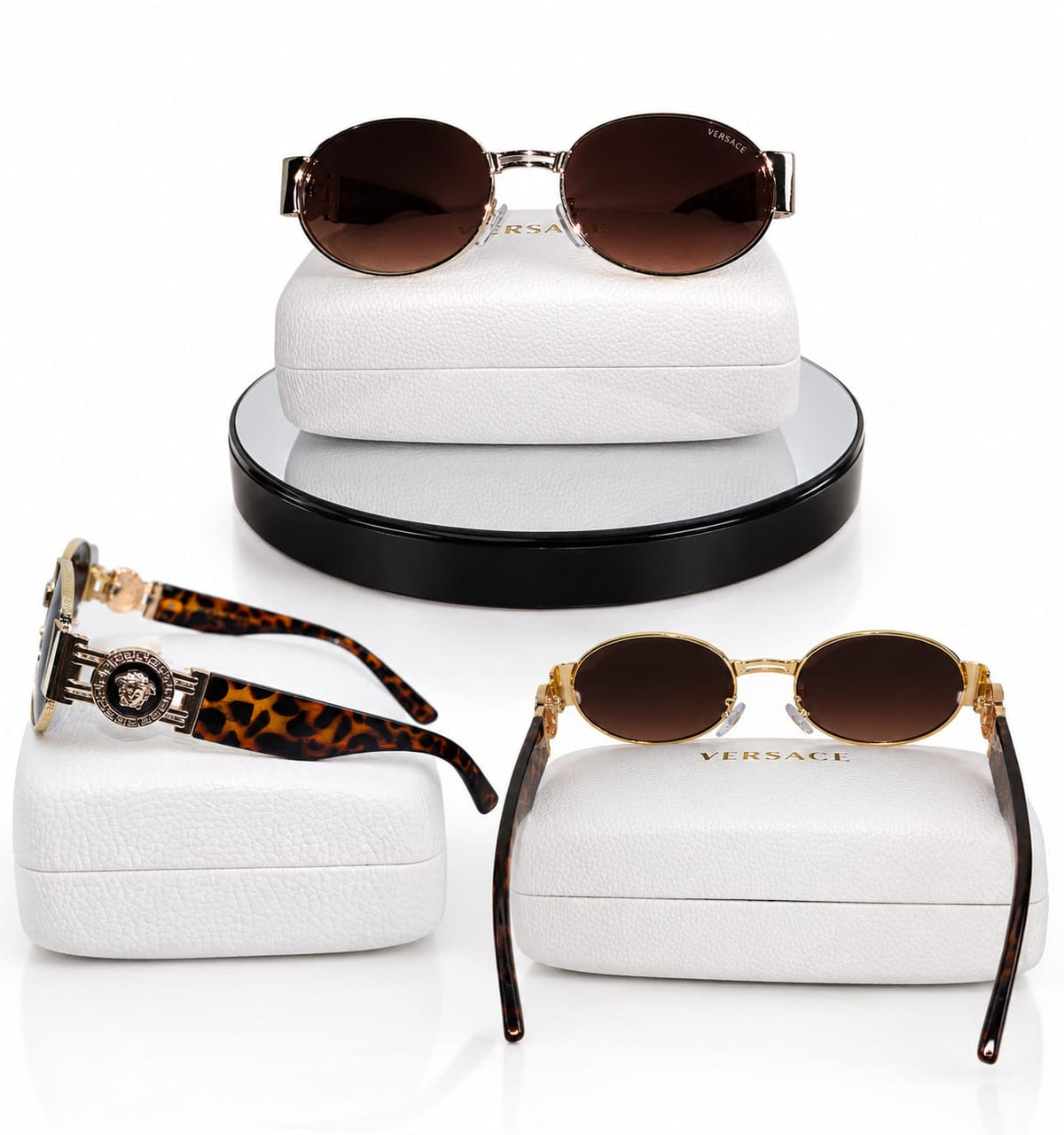 Oval Brown Gradient Sunglasses with Tortoiseshell Temples