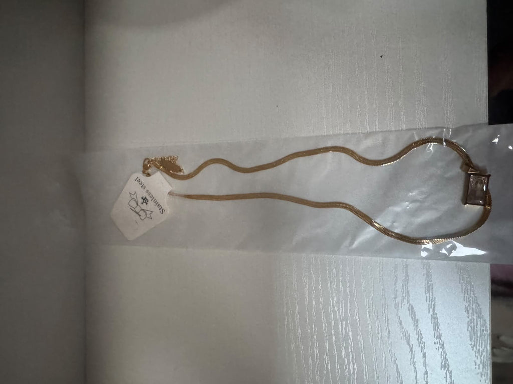 Gold-Tone Flat Chain Necklace with Rectangular Detail