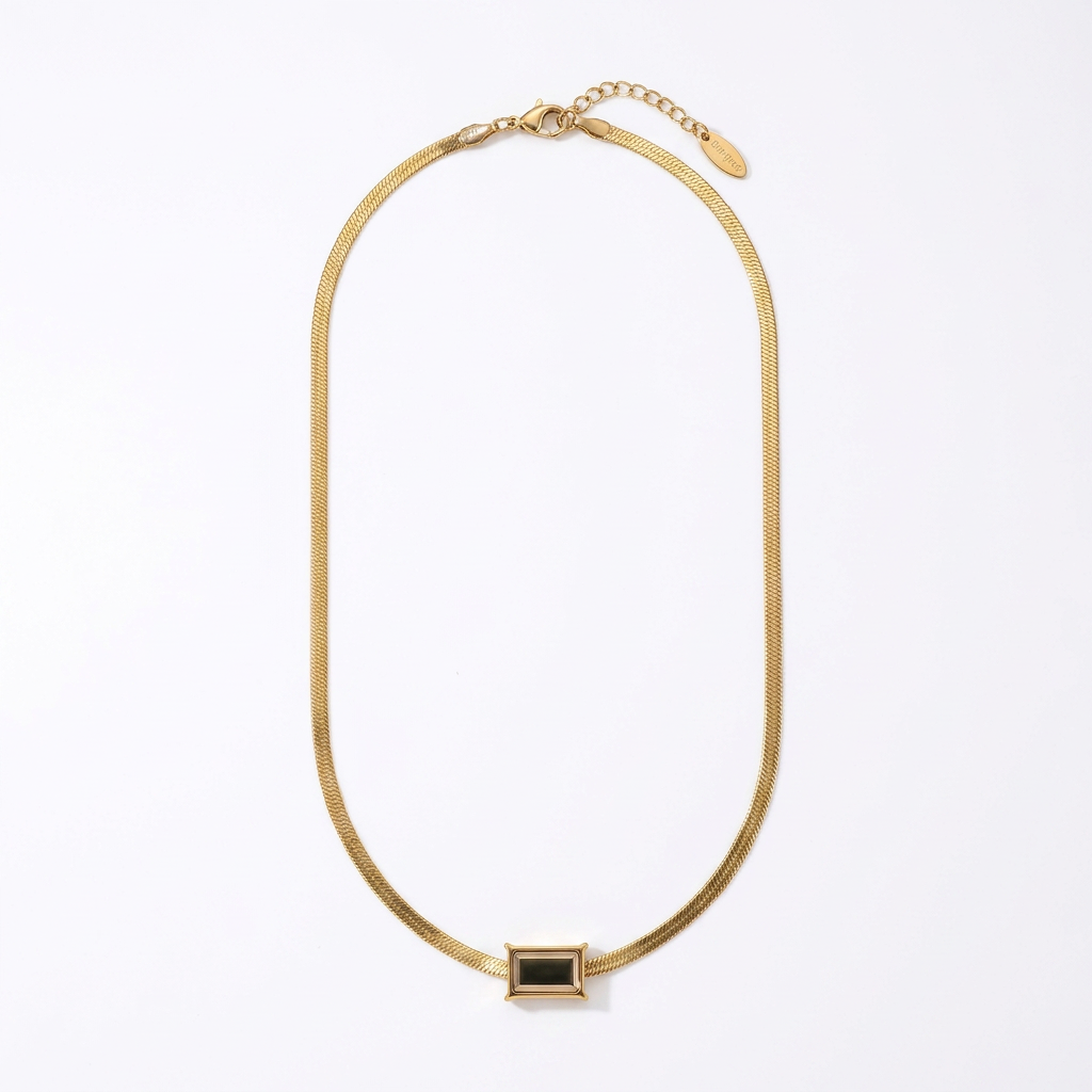 Gold-Tone Flat Chain Necklace with Rectangular Detail