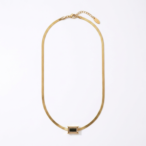 Gold-Tone Flat Chain Necklace with Rectangular Detail