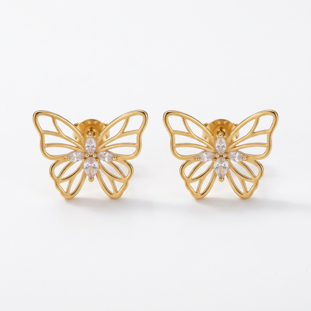 Gold-Tone Openwork Butterfly Earrings